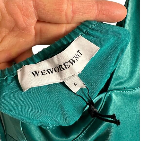 NWT WeWoreWhat Teal Green Sateen Tie Shoulder Cami Blouse Women's Large - Picture 5 of 6
